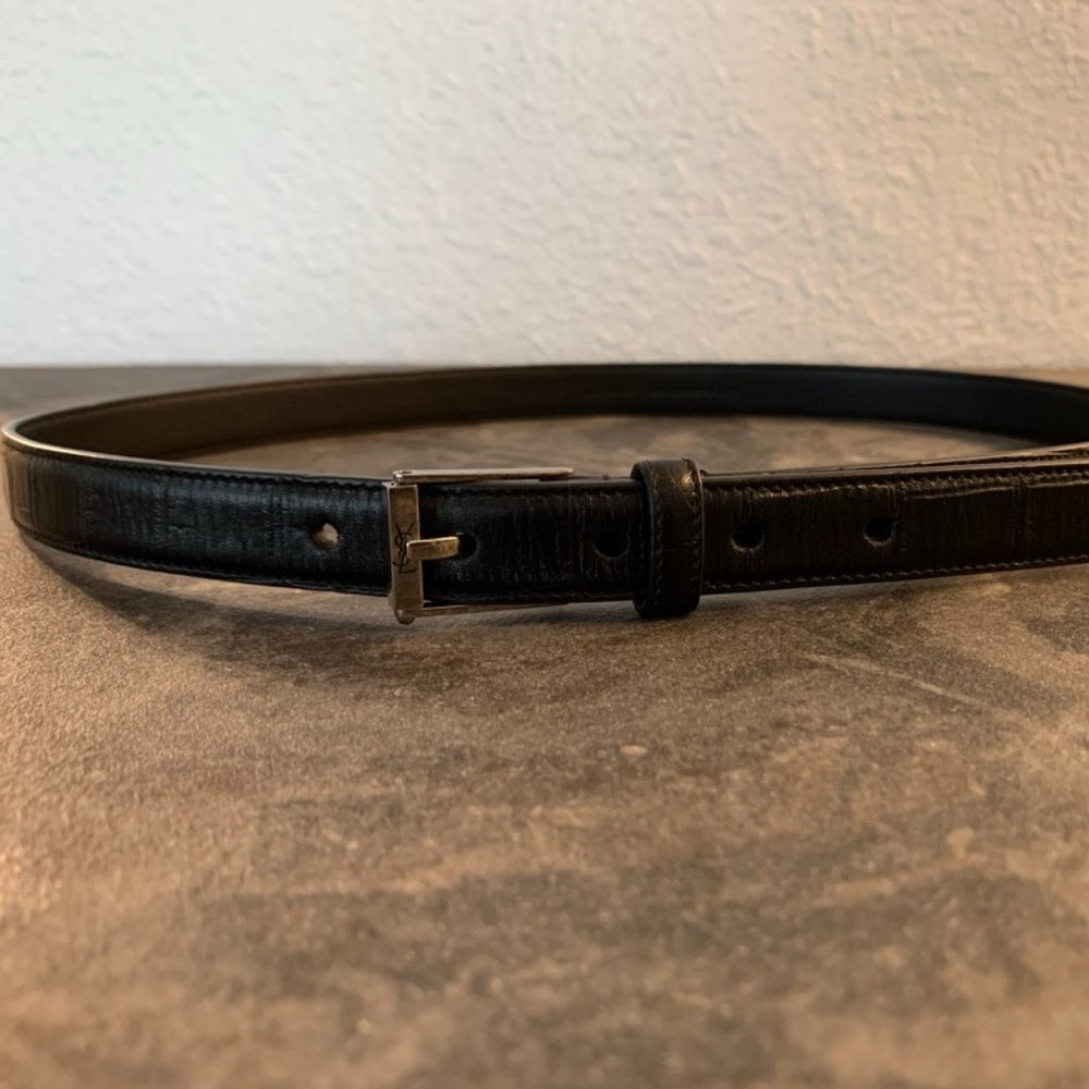 YSL Yves Saint Laurent black leather belt 85cm